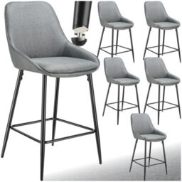 Tectake Bar Stool Siera With Backrest, Padding And Soft Fabric - Woven Fabric Grey/black, Set Of 6