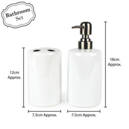 Purely Home Retro Waves Bathroom Set - Refillable Ceramic Soap Dispenser & Toothbrush Holder - thumbnail 3