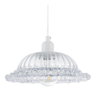 Happy Homewares Designer Clear Line Ribbed Glass Pendant Lamp Shade With Moulded Edge - image 1