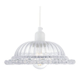 Happy Homewares Designer Clear Line Ribbed Glass Pendant Lamp Shade With Moulded Edge - thumbnail 5