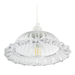 Happy Homewares Designer Clear Line Ribbed Glass Pendant Lamp Shade With Moulded Edge - thumbnail 4