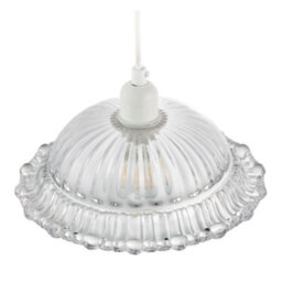 Happy Homewares Designer Clear Line Ribbed Glass Pendant Lamp Shade With Moulded Edge - thumbnail 3
