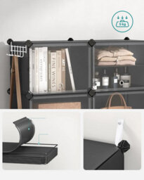 Songmics Interlocking Shoe Rack, Plastic Shoe Storage Cabinet, 10-Slot Modular Storage Organiser Unit, Black - thumbnail 4