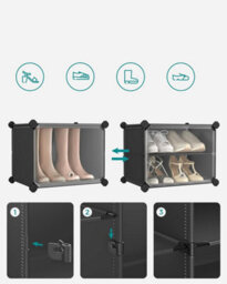 Songmics Interlocking Shoe Rack, Plastic Shoe Storage Cabinet, 10-Slot Modular Storage Organiser Unit, Black - thumbnail 6