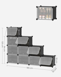 Songmics Interlocking Shoe Rack, Plastic Shoe Storage Cabinet, 10-Slot Modular Storage Organiser Unit, Black - thumbnail 2