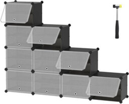 Songmics Interlocking Shoe Rack, Plastic Shoe Storage Cabinet, 10-Slot Modular Storage Organiser Unit, Black - thumbnail 8