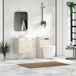 Royal Bathrooms Orion 600mm Warm Taupe Wall Hung Plain White Countertop Vanity Unit 2 Drawer With Round Basin & Chrome Accent Trim - thumbnail 3
