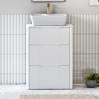 Royal Bathrooms Avenza 600mm Matt White Floor Standing Countertop Bathroom Vanity Unit 3 Drawer With Cube Basin - image 1