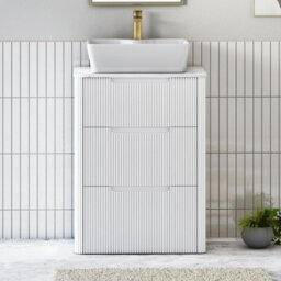 Royal Bathrooms Avenza 600mm Matt White Floor Standing Countertop Bathroom Vanity Unit 3 Drawer With Cube Basin - thumbnail 1