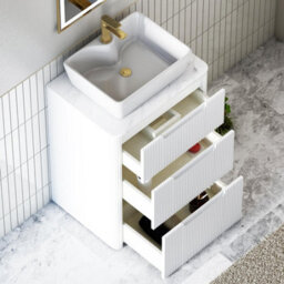 Royal Bathrooms Avenza 600mm Matt White Floor Standing Countertop Bathroom Vanity Unit 3 Drawer With Cube Basin - thumbnail 5