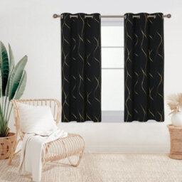 Deconovo Blackout Eyelet Curtains, Wave Foil Printed Thermal Insulated Curtains For Kids Bedroom, 46 X 54 Inch, Black, One Pair - thumbnail 4