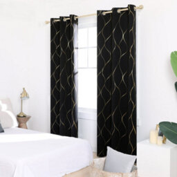 Deconovo Blackout Eyelet Curtains, Wave Foil Printed Thermal Insulated Curtains For Kids Bedroom, 46 X 54 Inch, Black, One Pair - thumbnail 1