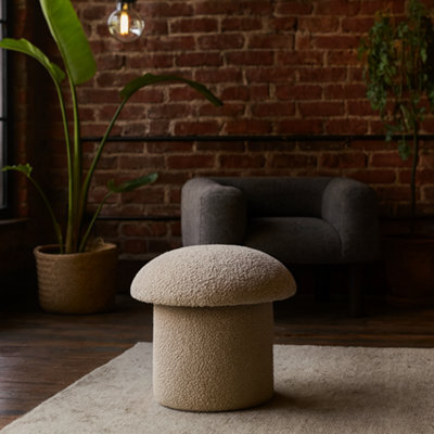 Wyld Haus Domme Mud Boucle Mushroom Footstool With Mango Wood Base, Beige - image 1