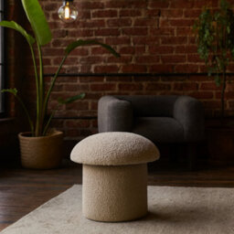 Wyld Haus Domme Mud Boucle Mushroom Footstool With Mango Wood Base, Beige - thumbnail 1