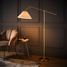 Valuelights Layla Brushed Gold Adjustable Floor Lamp With Linen Shade And Bulb
