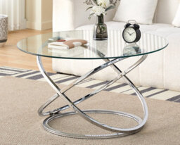 Comfy Living Round Abstract Tempered Glass Coffee Table Chrome Effect Frame In Silver - thumbnail 3