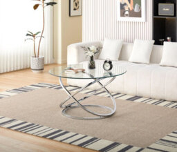 Comfy Living Round Abstract Tempered Glass Coffee Table Chrome Effect Frame In Silver - thumbnail 1