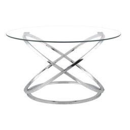 Comfy Living Round Abstract Tempered Glass Coffee Table Chrome Effect Frame In Silver - thumbnail 4