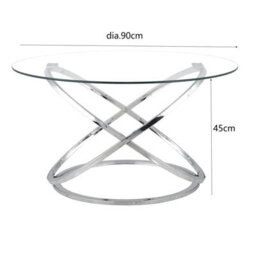 Comfy Living Round Abstract Tempered Glass Coffee Table Chrome Effect Frame In Silver - thumbnail 2