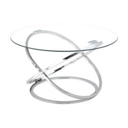 Comfy Living Round Abstract Tempered Glass Coffee Table Chrome Effect Frame In Silver - thumbnail 5