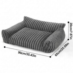 Gray-90Cm Luxury Plush Dog Bed Soft Ribbed Cat Pet Sofa Washable Calming 90Cm Pet Sofa - thumbnail 2