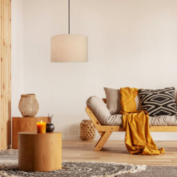 Happy Homewares Contemporary And Sleek Taupe Textured 14 Linen Fabric Drum Lamp Shade 60W Max - thumbnail 4