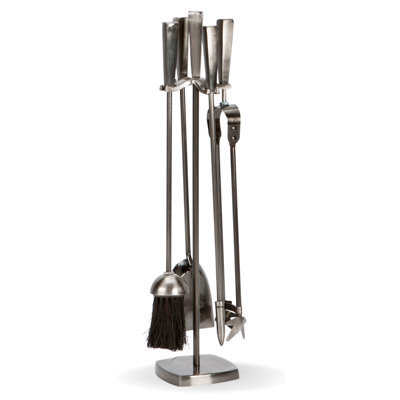 Fire91 5 Piece Pewter Fireset 52X11X1Cm Fireplace Tools Stand With Poker Brush Shovel Tongs Durable Metal Companion Set - image 1