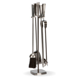 Fire91 5 Piece Pewter Fireset 52X11X1Cm Fireplace Tools Stand With Poker Brush Shovel Tongs Durable Metal Companion Set - thumbnail 1