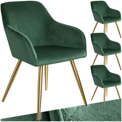Tectake Set Of 4 Chair Marilyn With Velvet Cover, Gold Steel Legs And Plush Padding  - Dark Green/gold - image 1