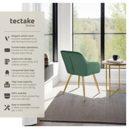 Tectake Set Of 4 Chair Marilyn With Velvet Cover, Gold Steel Legs And Plush Padding  - Dark Green/gold - thumbnail 2