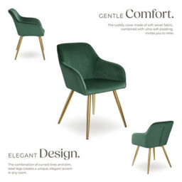 Tectake Set Of 4 Chair Marilyn With Velvet Cover, Gold Steel Legs And Plush Padding  - Dark Green/gold - thumbnail 3