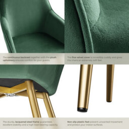Tectake Set Of 4 Chair Marilyn With Velvet Cover, Gold Steel Legs And Plush Padding  - Dark Green/gold - thumbnail 5