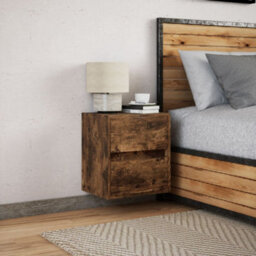 Berkfield Wall-Mounted Bedside Cabinet With Led Lights Smoked Oak - thumbnail 4