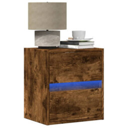 Berkfield Wall-Mounted Bedside Cabinet With Led Lights Smoked Oak - thumbnail 1