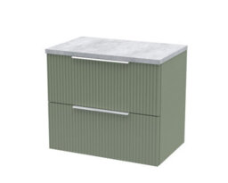 Balterley Tixall Fluted 2 Drawer Wall Hung Vanity Unit With Laminate Worktop, Satin Green, 600mm