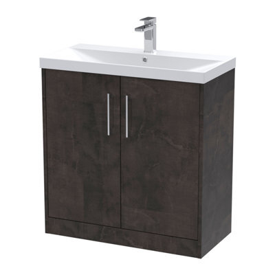 Balterley Winshill Contemporary 2 Door Floor Standing Vanity Unit With Thin Edge Basin, Metallic Slate, 800mm - image 1
