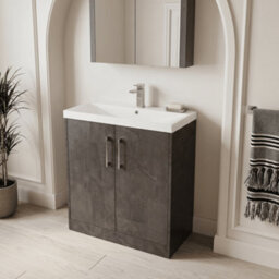 Balterley Winshill Contemporary 2 Door Floor Standing Vanity Unit With Thin Edge Basin, Metallic Slate, 800mm - thumbnail 3