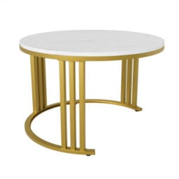 Abrihome 2-In-1 Mdf Round Coffee Table With Glossy Surface And 1 Side Table With White Marble Top, Set With 2 Drawers(White And Black) - thumbnail 4