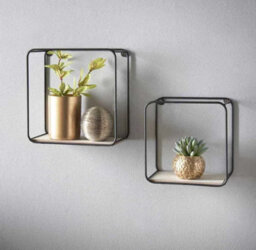 2Pcs Square Floating Shelves Metal And Wood Wall Mounted Display Storage Black One Small, One Medium - thumbnail 2