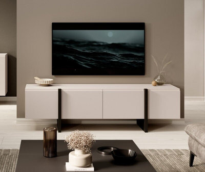 Impact Furniture Tv Cabinet Beige Black Entertainment Unit 160Cm Stand Handleless Cashmere Modern Kiznie - image 1