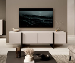 Impact Furniture Tv Cabinet Beige Black Entertainment Unit 160Cm Stand Handleless Cashmere Modern Kiznie