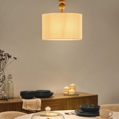 Beliani Pendant Lamp Beige Fabric Shade With Iron Drum Frame Mid-Century Modern - Adjustable Height, 35Cm Diameter - image 1