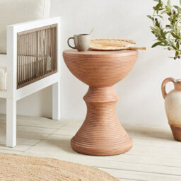 Wyld And Coco 40Cm Round Accent Side Table, Light Brown Wood-Effect Mgo, Indoor And Outdoor. - thumbnail 2