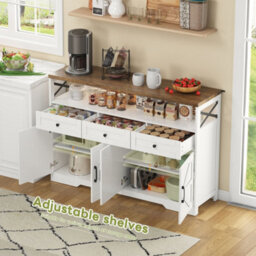 Abrihome Rustic White & Brown 140Cm Sideboard With 3 Drawers, Doors & Shelves, For Kitchen & Living Room - thumbnail 4