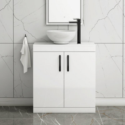 Royal Bathrooms Turin 800mm Floor Standing Vanity Unit 2 Door Gloss White & Countertop Basin - Breeze With Matt Black Handle - image 1