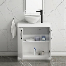 Royal Bathrooms Turin 800mm Floor Standing Vanity Unit 2 Door Gloss White & Countertop Basin - Breeze With Matt Black Handle - thumbnail 3