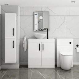 Royal Bathrooms Turin 800mm Floor Standing Vanity Unit 2 Door Gloss White & Countertop Basin - Breeze With Matt Black Handle - thumbnail 2