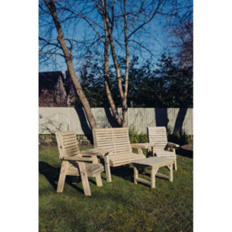 Churnet Valley Garden Furniture Ltd Multi Set, Wooden Garden Table And Chairs - L100 X W370 X H105 Cm - Fully Assembled - Set Of Waterproof Cushions Included - thumbnail 3