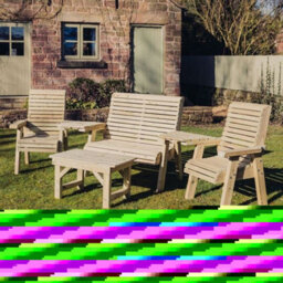 Churnet Valley Garden Furniture Ltd Multi Set, Wooden Garden Table And Chairs - L100 X W370 X H105 Cm - Fully Assembled - Set Of Waterproof Cushions Included - thumbnail 2