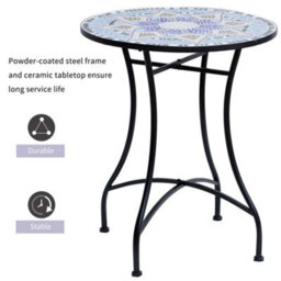 Wyld Haus Makema 60Cm Blue And White Ceramic Mosaic Round Outdoor Bistro Table - thumbnail 4